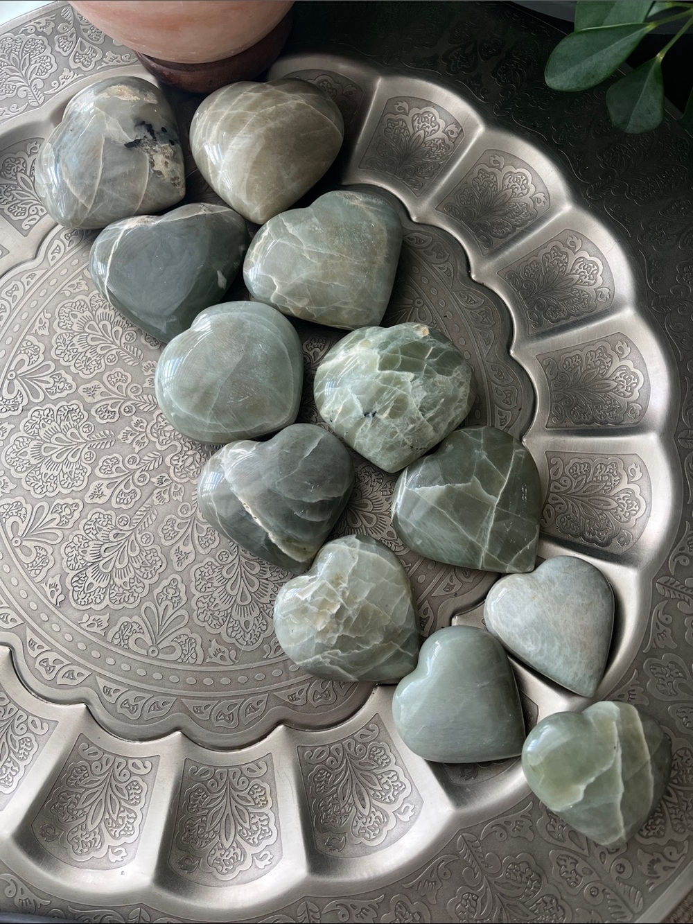 Green moonstone heart